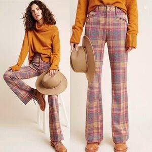 Anthropologie Essential Trouser Rose Plaid
